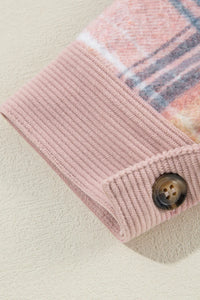 Light Pink Corduroy and Soft Plaid Shacket with Pockets
