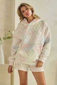 Floral Textured Quilted-Print Hoodie
