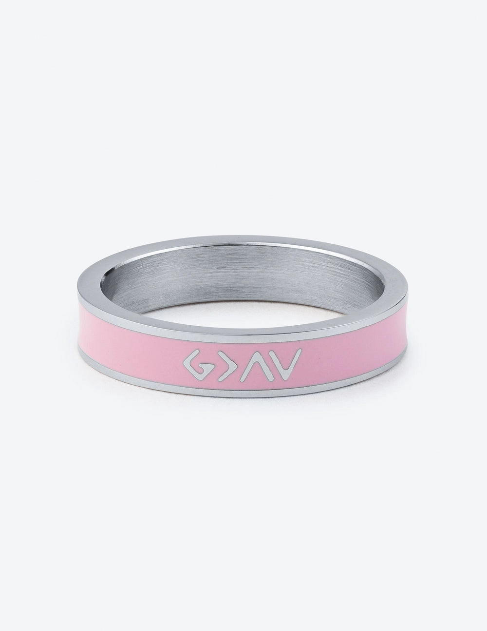 "God is Greater…Highs Lows" Pink Silver-Colored Stackable Ring