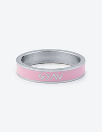 "God is Greater…Highs Lows" Pink Silver-Colored Stackable Ring