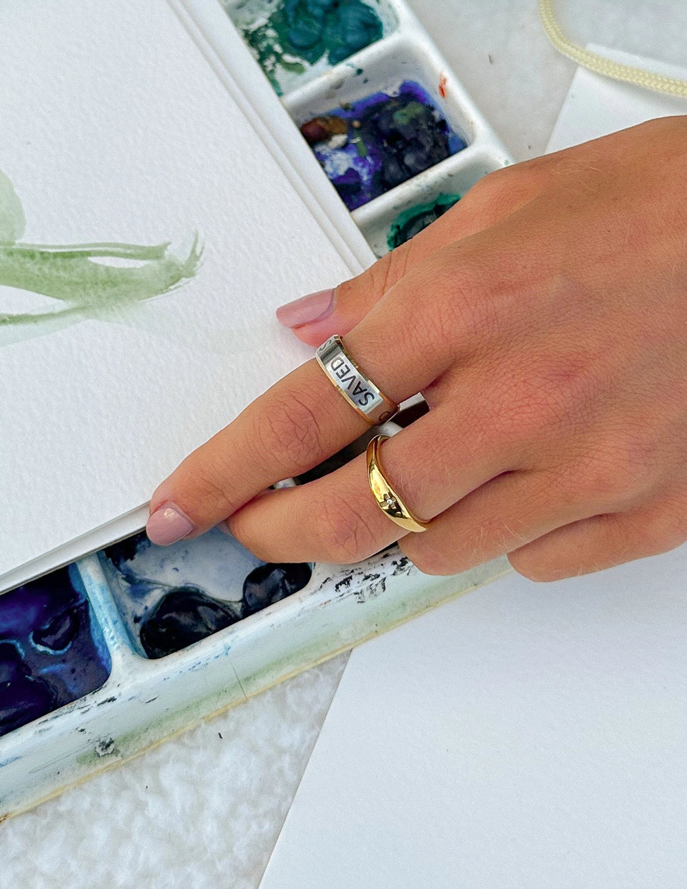"Saved" Gold-Colored Stackable Ring