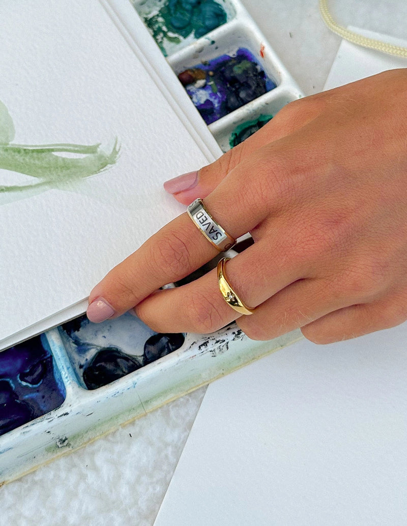 "Saved" Gold-Colored Stackable Ring