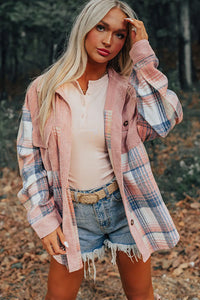 Light Pink Corduroy and Soft Plaid Shacket with Pockets