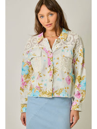 White Floral 100% Cotton and Lace Lightweight Jacket