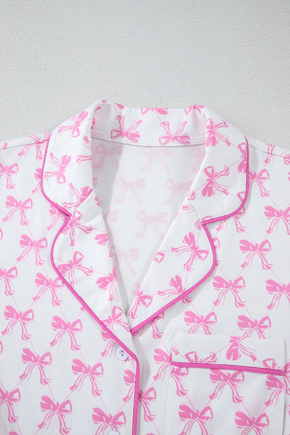 Millie Pink and White Bow Ruffled Shorts 2pc Pajama Set