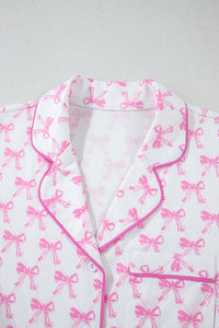 Millie Pink and White Bow Ruffled Shorts 2pc Pajama Set