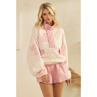 Floral Textured Quilted-Print Pullover w/Snap Buttons