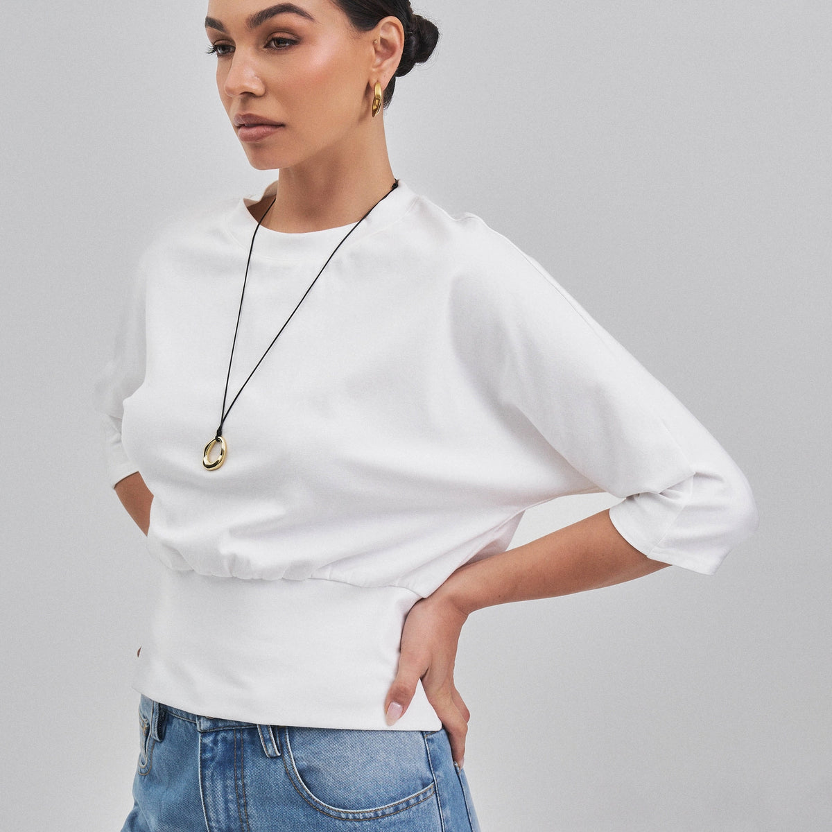 Jaclyn (Ivory) 3/4 Sleeve 94% Cotton Top