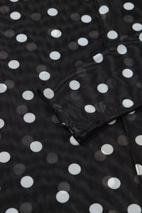 All-Over Black/White Polka Dot Mock Neck Mesh Long Sleeve Top