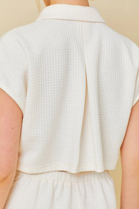 Waffle Knit Pintuck (Ivory) Jumpsuit w/ Peek-A-Boo Back