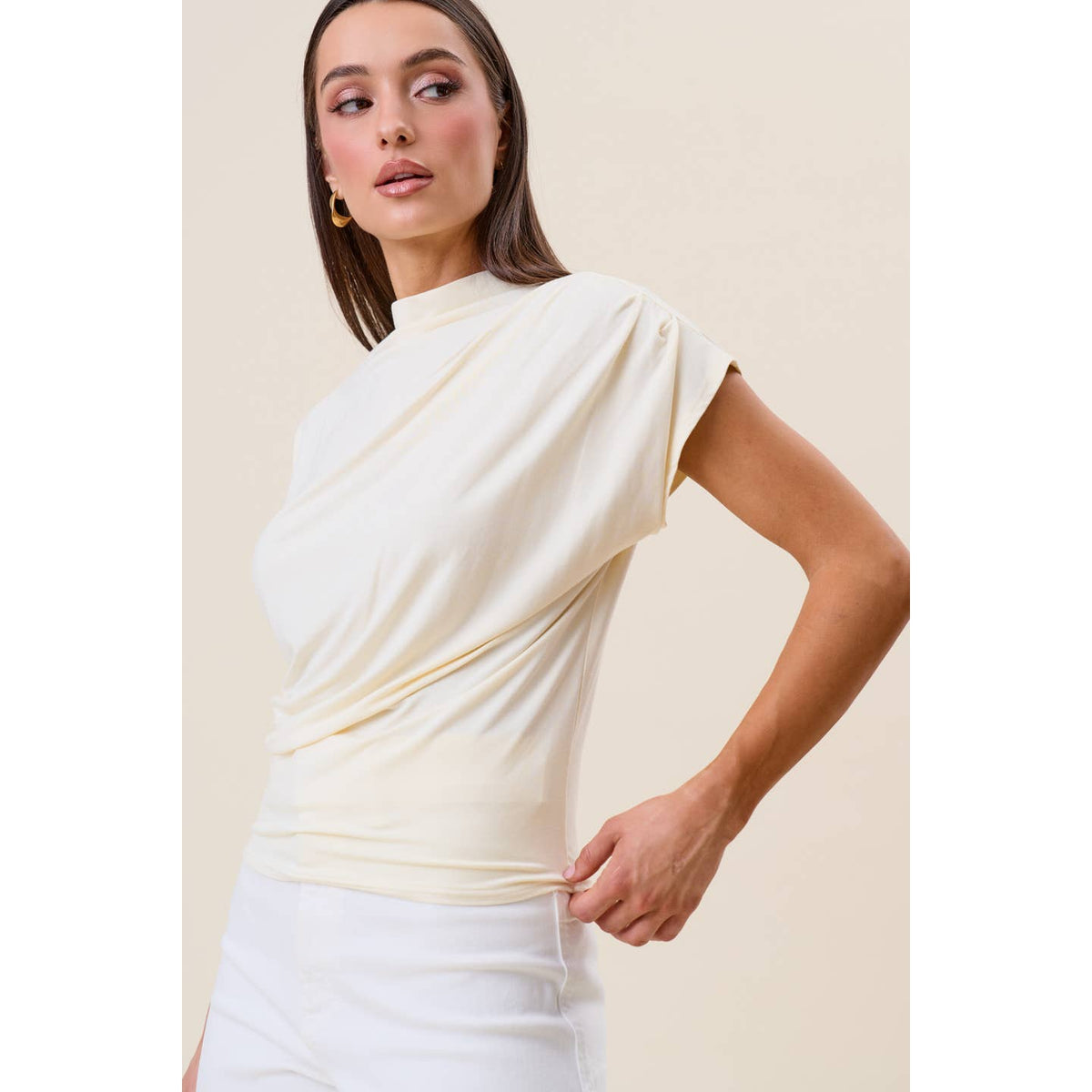 Draped (Cream) Rayon/Spandex Top