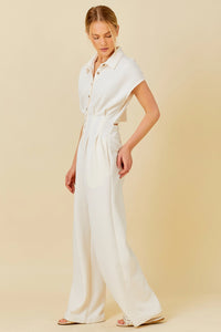 Waffle Knit Pintuck (Ivory) Jumpsuit w/ Peek-A-Boo Back