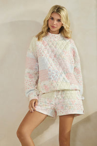 Floral Textured Quilted-Print Lounge Shorts with Pockets