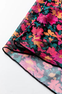 All-Over Bright Floral Mock Neck Mesh Long Sleeve Top