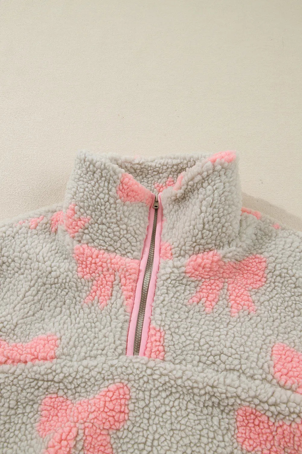 Gray Quarter Zip Pullover w/Pink Bows and Accents
