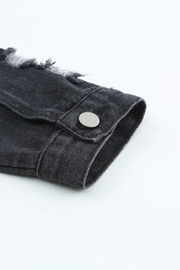 Ella Black Jean Jacket, Distressed w/Raw Hem