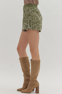 Olivia Textured High Waist (Cotton) Shorts w/ Ivory Floral Embroidery