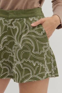 Olivia Textured High Waist (Cotton) Shorts w/ Ivory Floral Embroidery