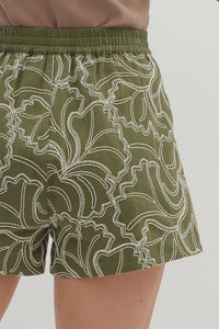 Olivia Textured High Waist (Cotton) Shorts w/ Ivory Floral Embroidery