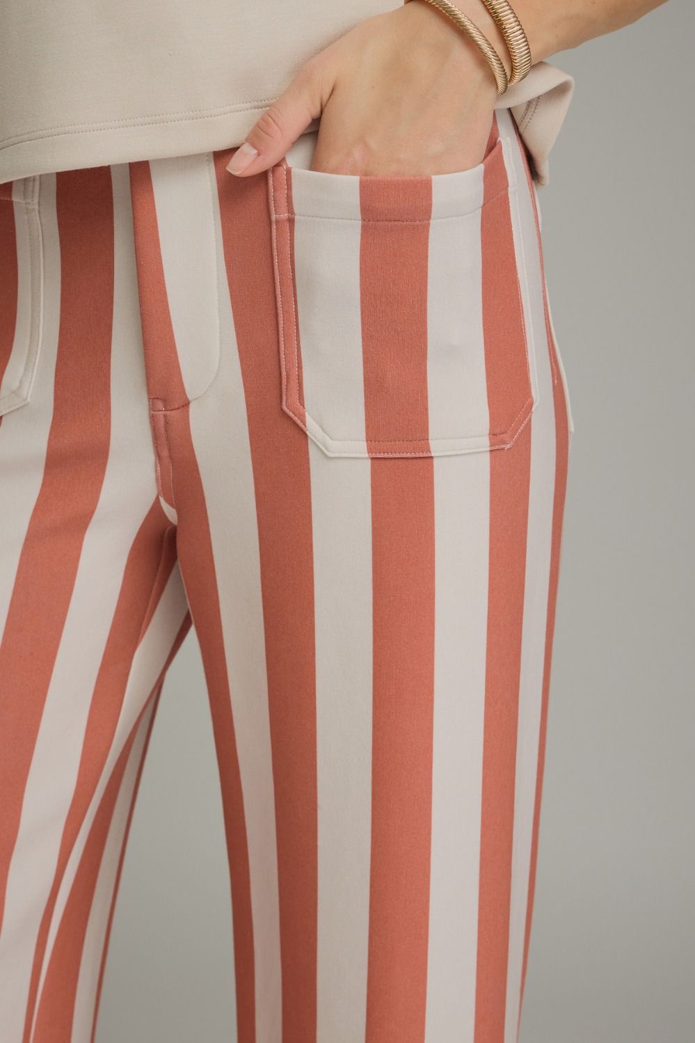 Rust & Cream (Cotton) Pants w/Front & Back Patch Pockets