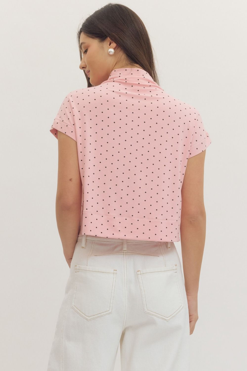 Polly Polka Dot Cap Sleeve (Rayon) Mock Neck Top
