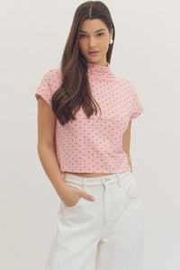 Polly Polka Dot Cap Sleeve (Rayon) Mock Neck Top
