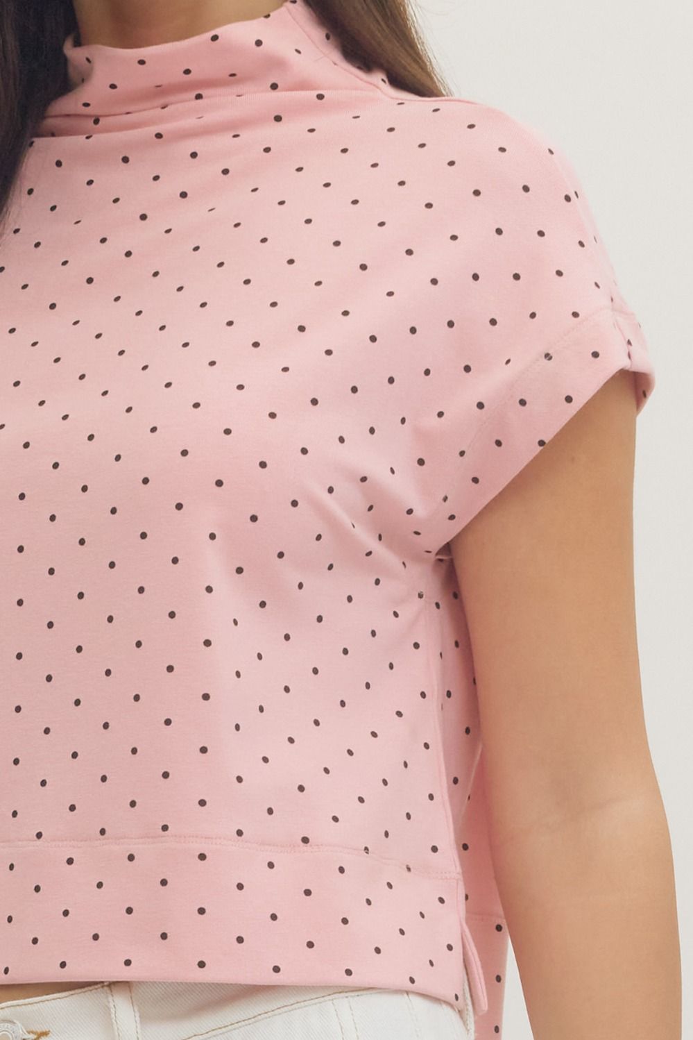 Polly Polka Dot Cap Sleeve (Rayon) Mock Neck Top