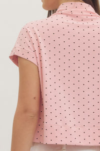 Polly Polka Dot Cap Sleeve (Rayon) Mock Neck Top