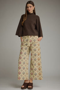 Long Sleeve Knit Top (Dark Brown) w/Mock Neck & Wide Sleeves