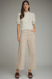 Erica (Cream) Puff, Short Sleeve Sweater w/Self-Tie Scarf