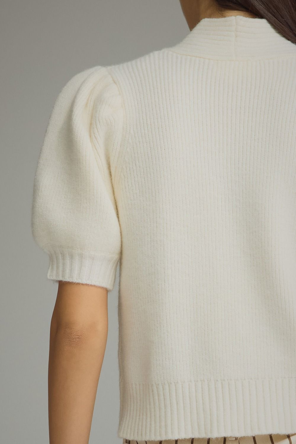 Erica (Cream) Puff, Short Sleeve Sweater w/Self-Tie Scarf