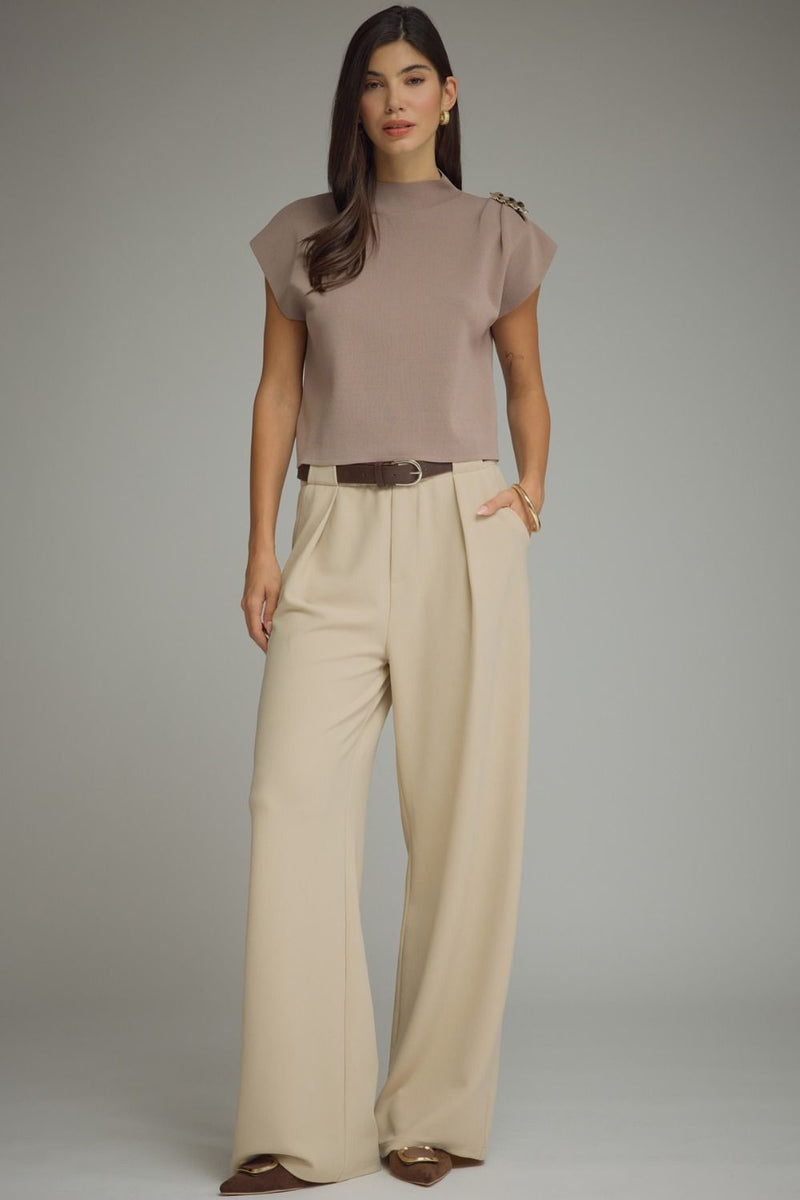 Uptown Girl  w/Shoulder Embellishment Cap Sleeve Top