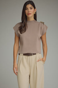 Uptown Girl  w/Shoulder Embellishment Cap Sleeve Top
