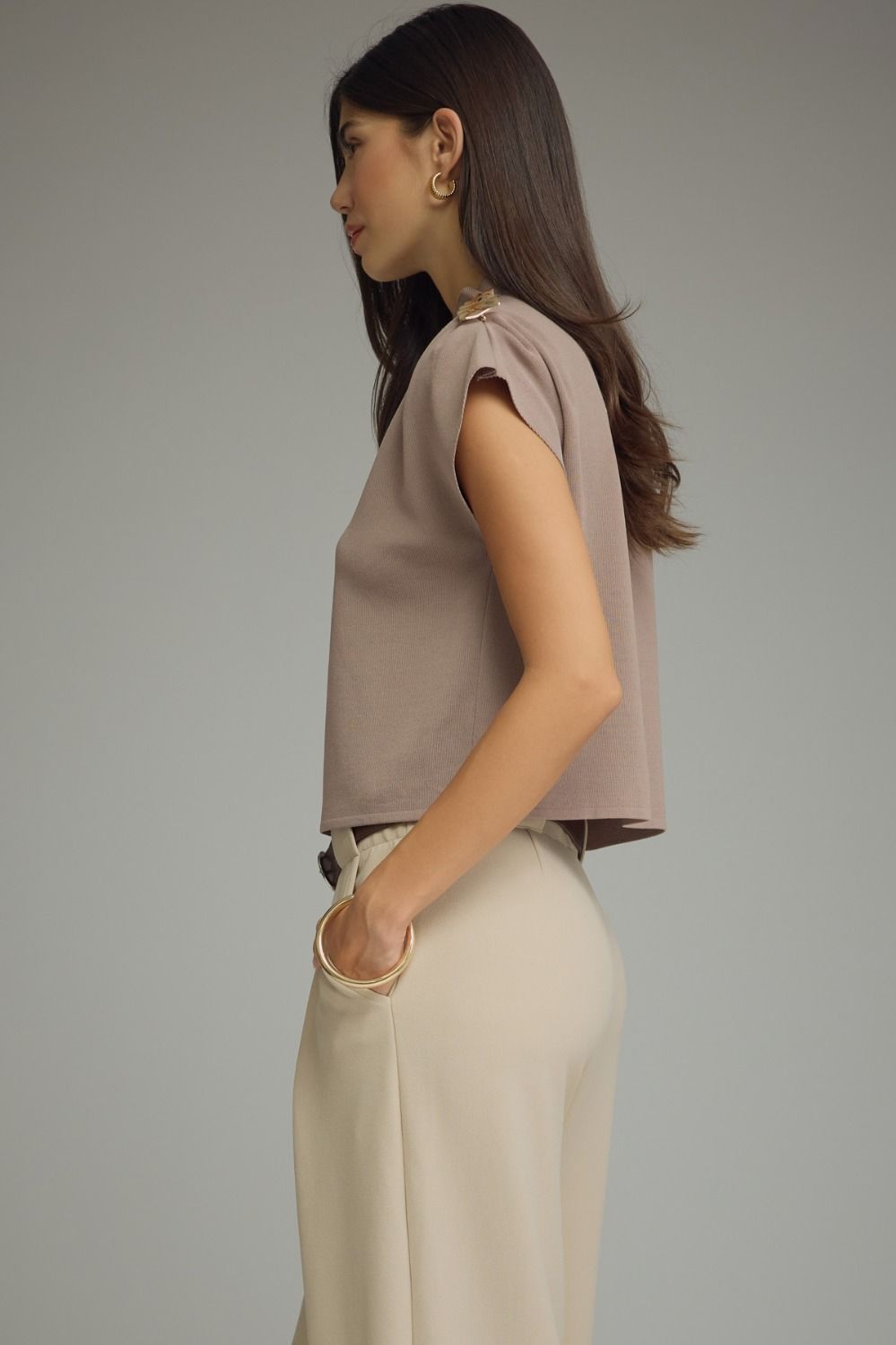 Uptown Girl  w/Shoulder Embellishment Cap Sleeve Top
