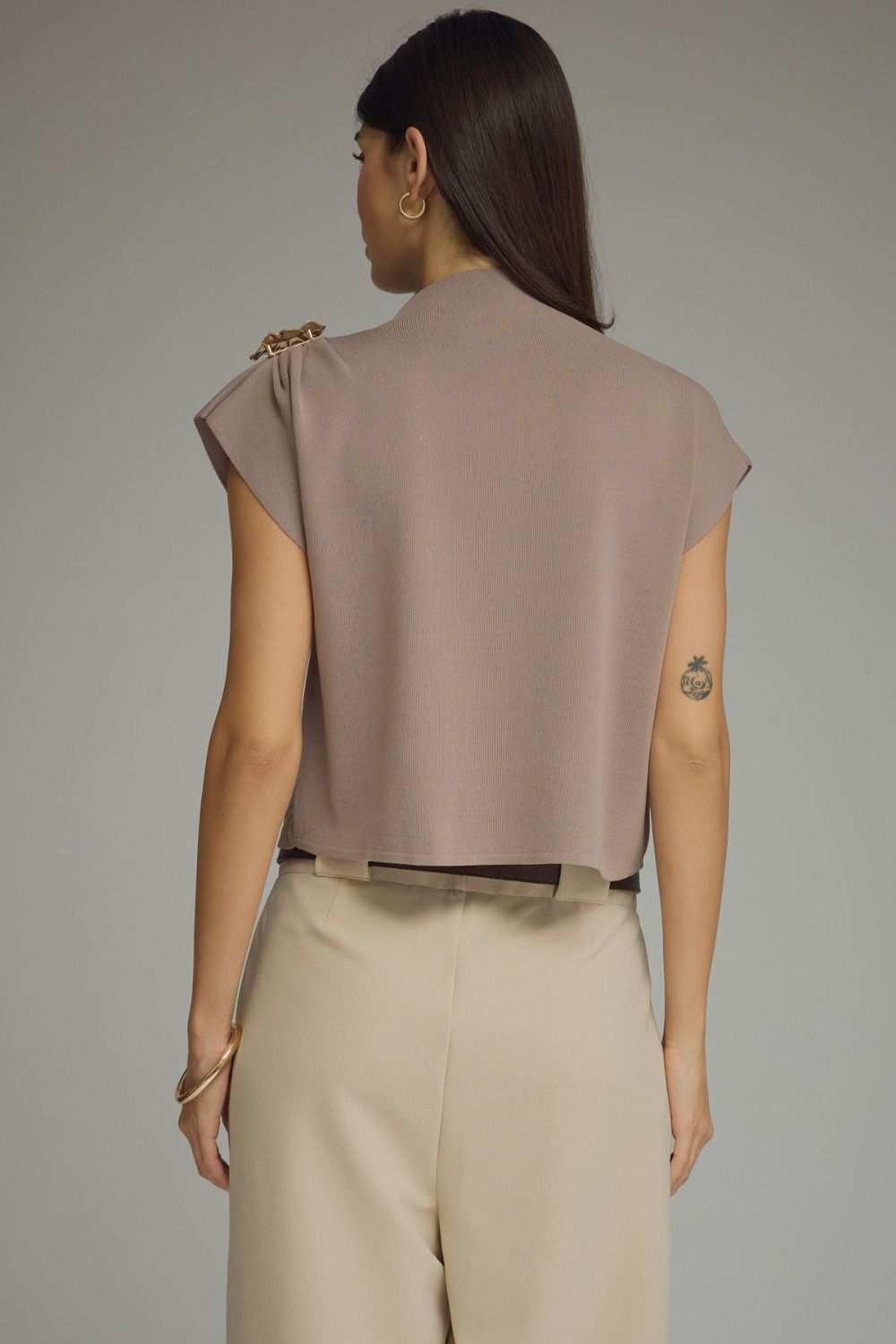 Uptown Girl  w/Shoulder Embellishment Cap Sleeve Top