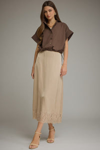Matilyn (Chocolate) Short Sleeve Top w/Adjustable Cinched Hem