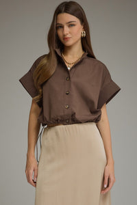 Matilyn (Chocolate) Short Sleeve Top w/Adjustable Cinched Hem