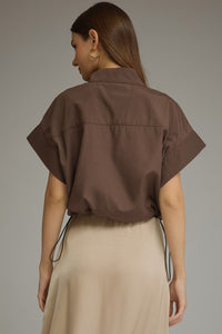 Matilyn (Chocolate) Short Sleeve Top w/Adjustable Cinched Hem