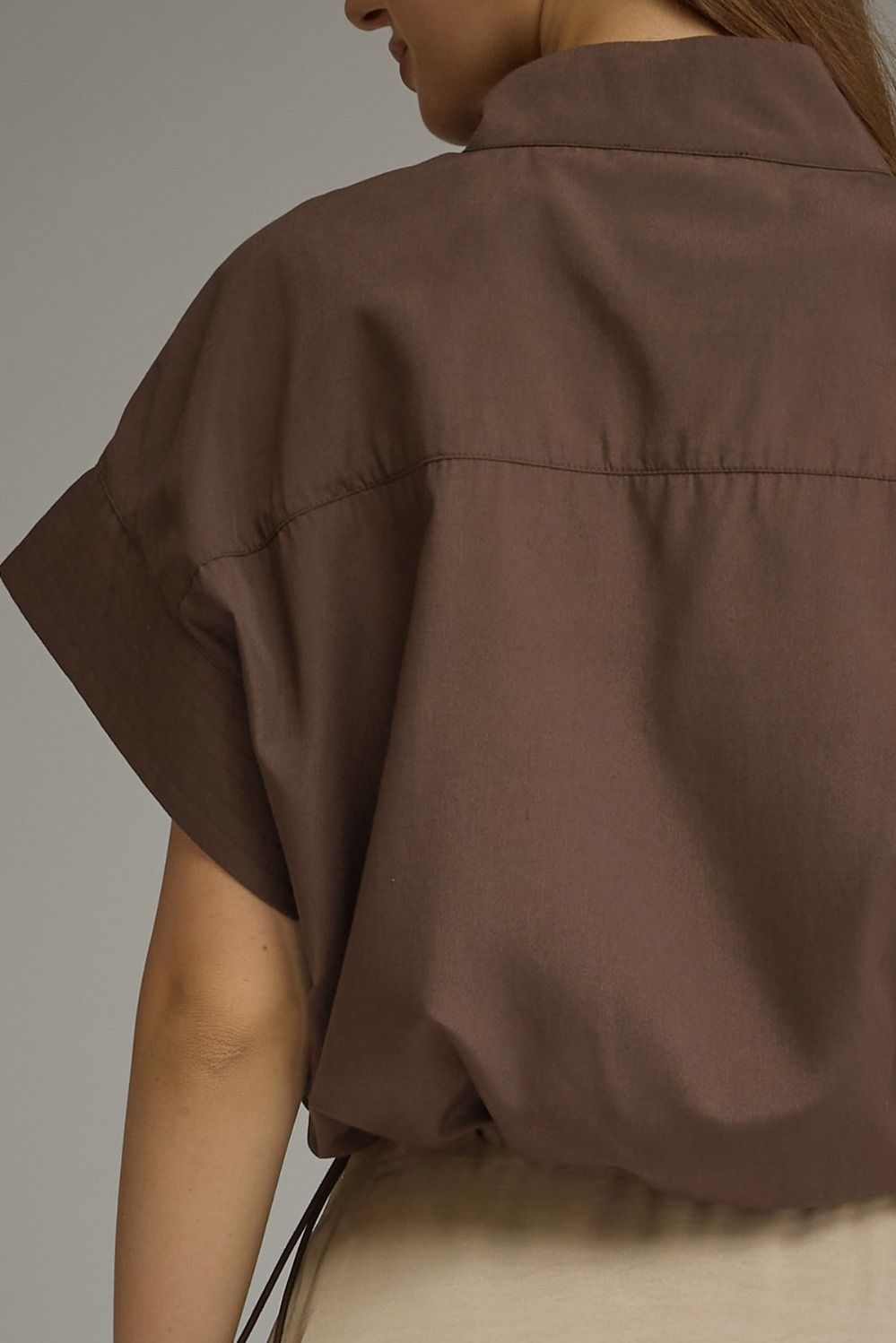 Matilyn (Chocolate) Short Sleeve Top w/Adjustable Cinched Hem
