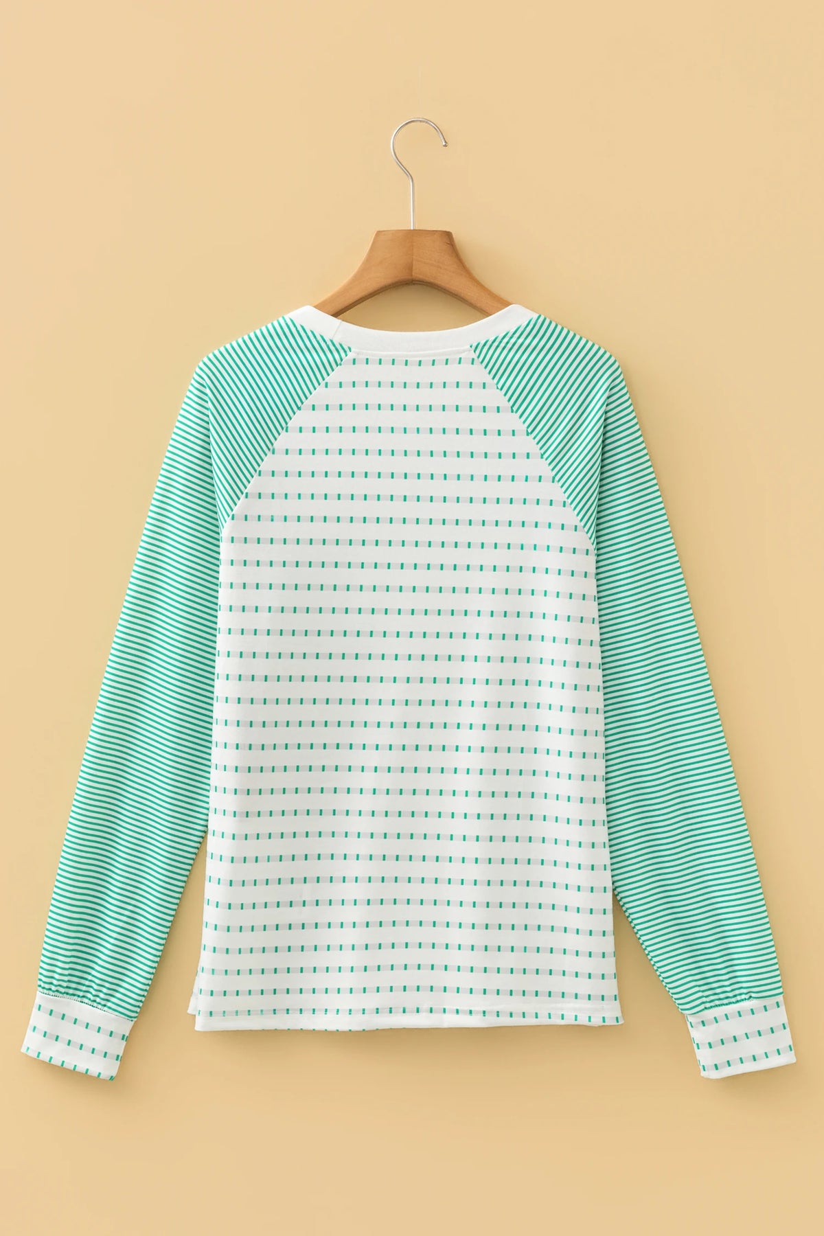 Green Stripe Raglan Patchwork Long Sleeve Tee