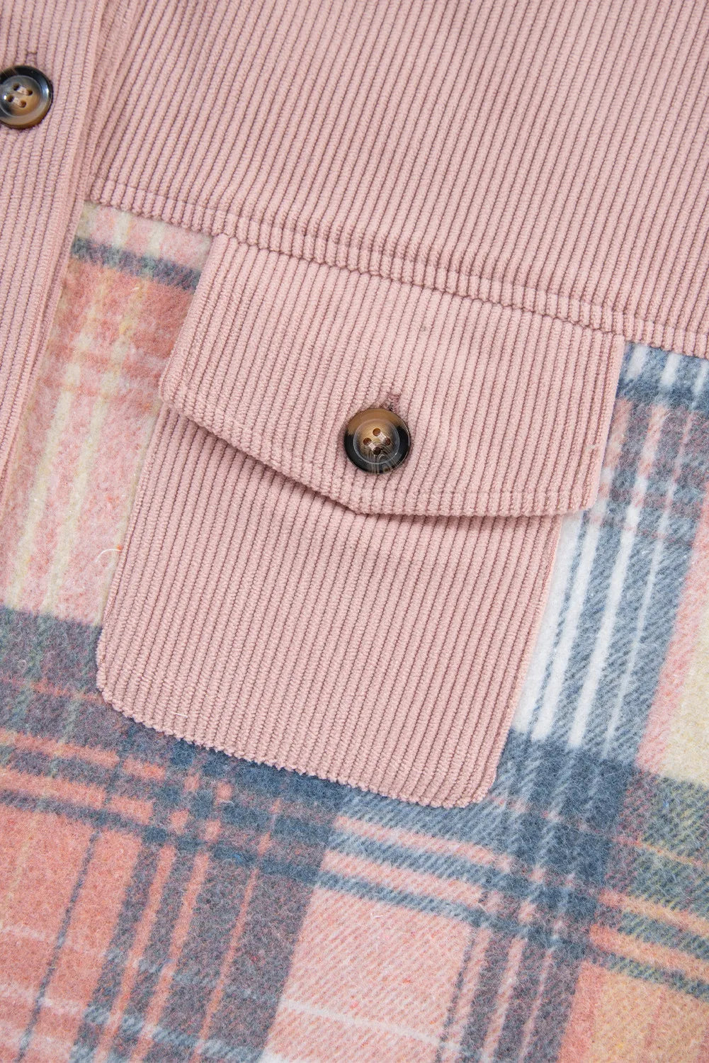 Light Pink Corduroy and Soft Plaid Shacket with Pockets