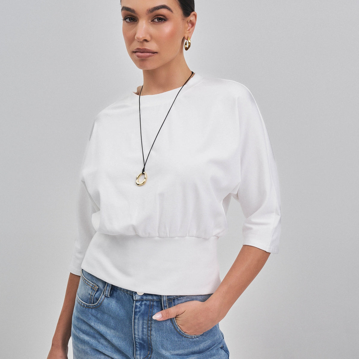 Jaclyn (Ivory) 3/4 Sleeve 94% Cotton Top
