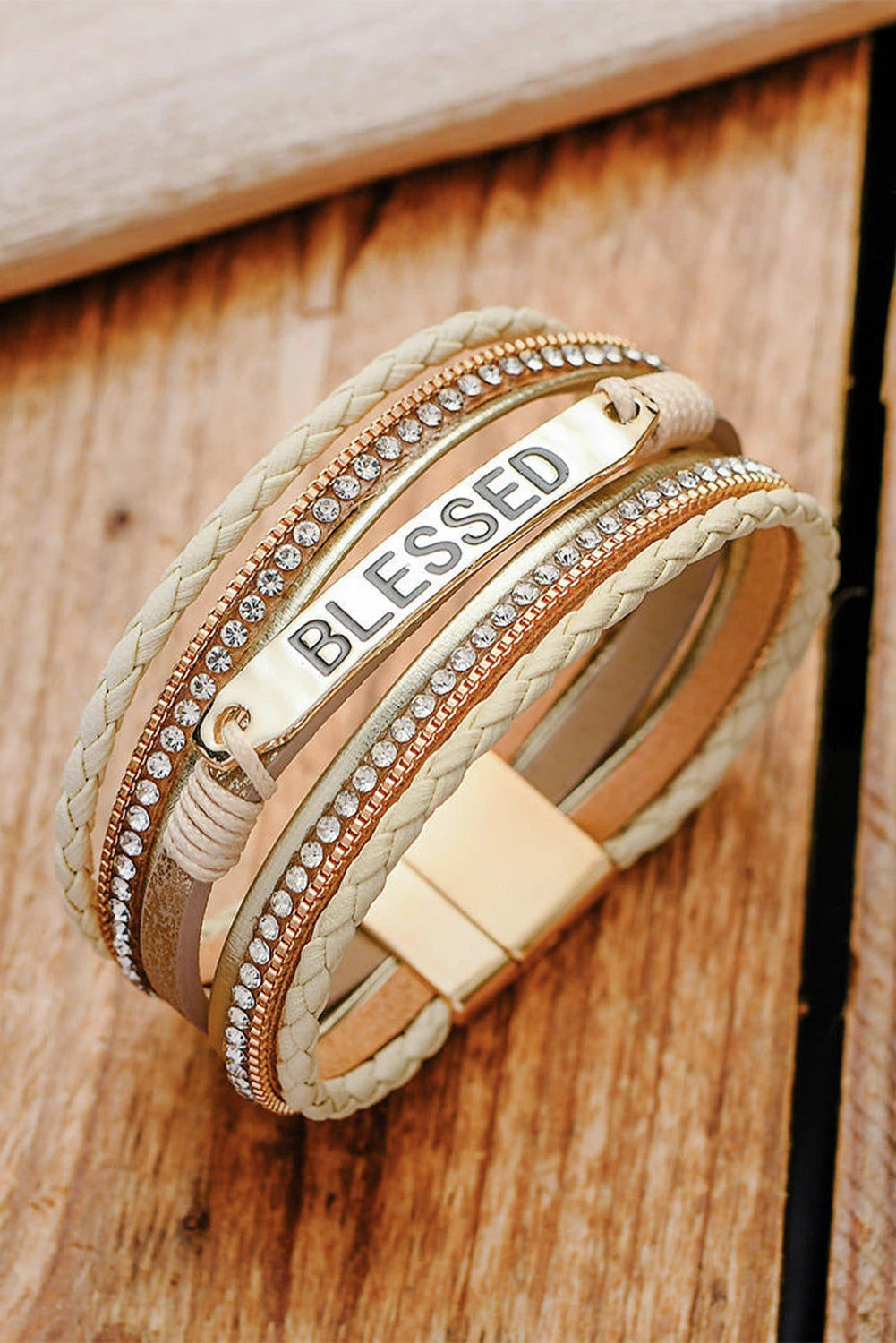 Beige BLESSED Layered Buckle Bracelet
