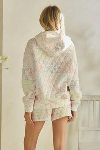 Floral Textured Quilted-Print Hoodie