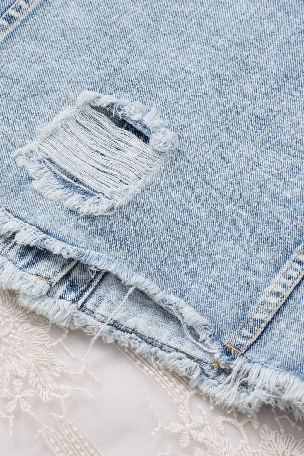 Ella Blue Jean Jacket, Distressed w/Raw Hem