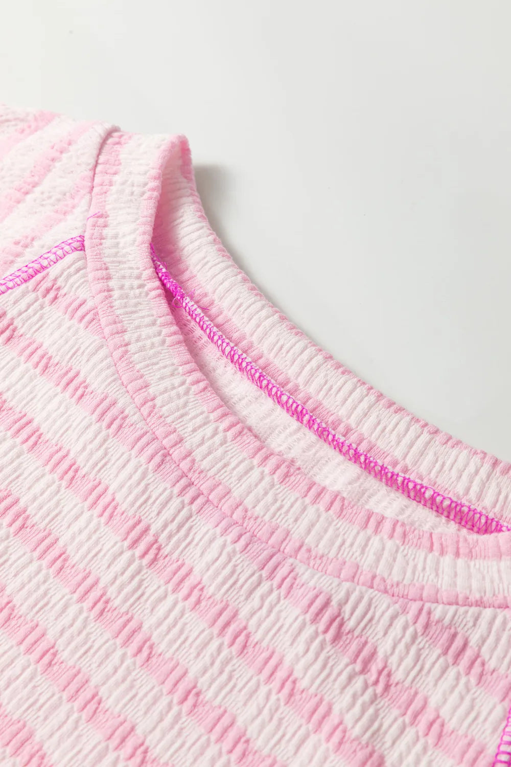Pink Striped Half Sleeve, Classy Fit Knit Top