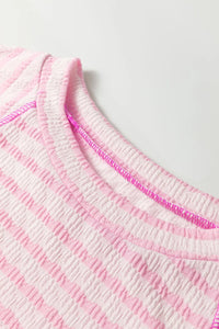 Pink Striped Half Sleeve, Classy Fit Knit Top