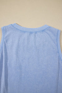 Mineral Wash (Sky Blue) Sleeveless Top with Chest Pocket