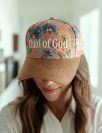 Embroidered (Pink Floral) Child of God Ribbed Snapback Hat